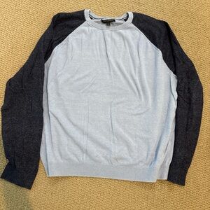 Vintage Banana Republic Men's Crewneck Sweater - Light Blue and Navy
